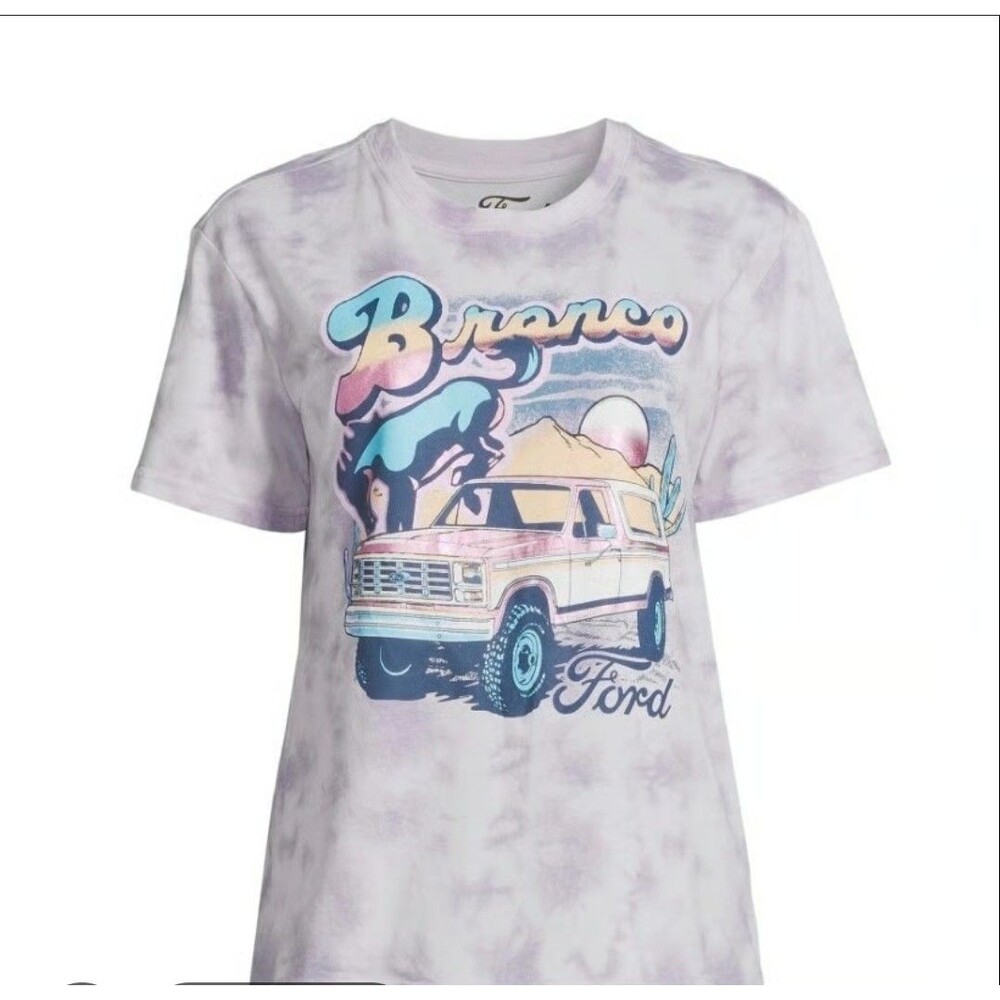 Ford Bronco Boxy fit Purple Tie-Dye Womens T-shirt Tee Short Sleeve Size S